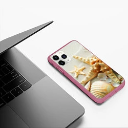 Чехол iPhone 11 Pro матовый Морские ракушки, цвет: 3D-малиновый — фото 2