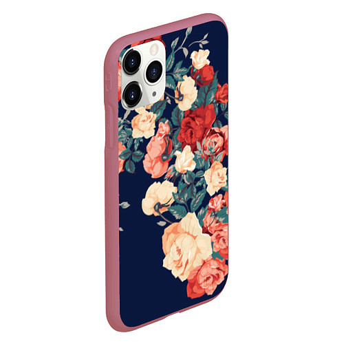 Чехол iPhone 11 Pro матовый Fashion flowers / 3D-Малиновый – фото 2