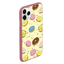 Чехол iPhone 11 Pro матовый Сладкие пончики, цвет: 3D-малиновый — фото 2