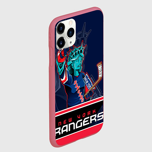 Чехол iPhone 11 Pro матовый New York Rangers / 3D-Малиновый – фото 2