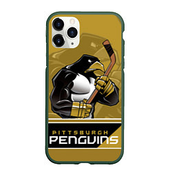 Чехол iPhone 11 Pro матовый Pittsburgh Penguins, цвет: 3D-темно-зеленый