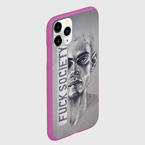 Чехол iPhone 11 Pro матовый Fuck Society / 3D-Фиолетовый – фото 2