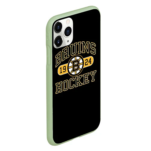 Чехол iPhone 11 Pro матовый Boston Bruins: Est.1924 / 3D-Салатовый – фото 2