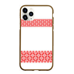 Чехол iPhone 11 Pro матовый Славянский орнамент (на белом), цвет: 3D-коричневый