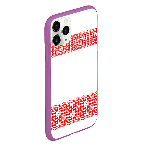 Чехол iPhone 11 Pro матовый Славянский орнамент (на белом) / 3D-Фиолетовый – фото 2