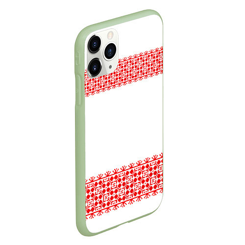 Чехол iPhone 11 Pro матовый Славянский орнамент (на белом) / 3D-Салатовый – фото 2