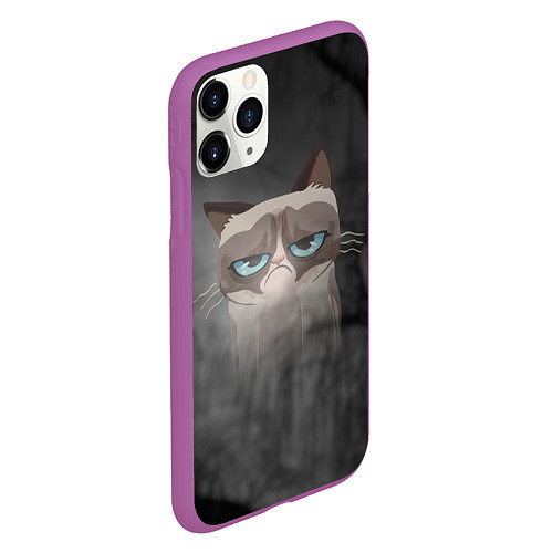 Чехол iPhone 11 Pro матовый Grumpy Cat / 3D-Фиолетовый – фото 2