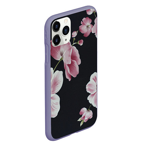 Чехол iPhone 11 Pro матовый Цветы на черном фоне / 3D-Серый – фото 2