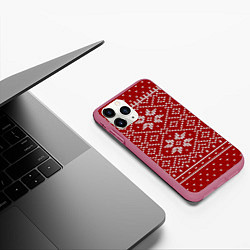 Чехол iPhone 11 Pro матовый Зимний орнамент, цвет: 3D-малиновый — фото 2