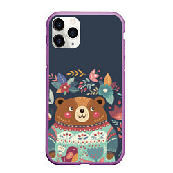 Чехол iPhone 11 Pro матовый Осенний медведь