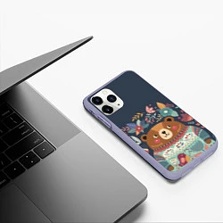 Чехол iPhone 11 Pro матовый Осенний медведь, цвет: 3D-светло-сиреневый — фото 2