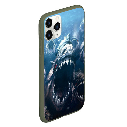 Чехол iPhone 11 Pro матовый Голодные пираньи / 3D-Темно-зеленый – фото 2
