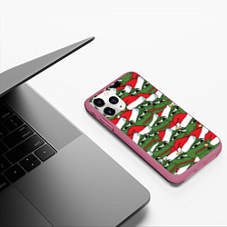Чехол iPhone 11 Pro матовый Sad frog new year, цвет: 3D-малиновый — фото 2