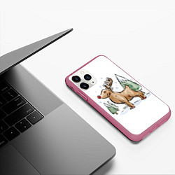 Чехол iPhone 11 Pro матовый Оленёнок Рудольф, цвет: 3D-малиновый — фото 2