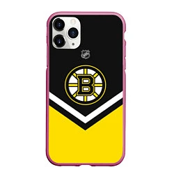 Чехол iPhone 11 Pro матовый NHL: Boston Bruins, цвет: 3D-малиновый
