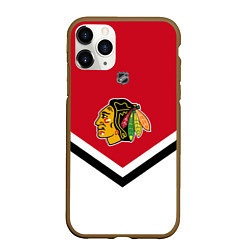 Чехол iPhone 11 Pro матовый NHL: Chicago Blackhawks, цвет: 3D-коричневый