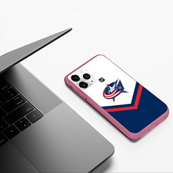 Чехол iPhone 11 Pro матовый NHL: Columbus Blue Jackets, цвет: 3D-малиновый — фото 2