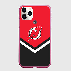 Чехол iPhone 11 Pro матовый NHL: New Jersey Devils, цвет: 3D-малиновый