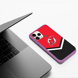 Чехол iPhone 11 Pro матовый NHL: New Jersey Devils, цвет: 3D-фиолетовый — фото 2