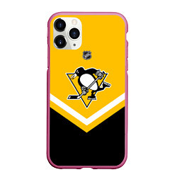 Чехол iPhone 11 Pro матовый NHL: Pittsburgh Penguins, цвет: 3D-малиновый