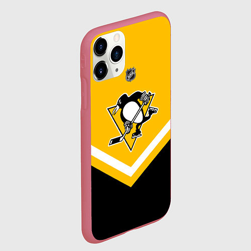 Чехол iPhone 11 Pro матовый NHL: Pittsburgh Penguins / 3D-Малиновый – фото 2