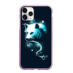 Чехол iPhone 11 Pro матовый Галактический волк, цвет: 3D-розовый