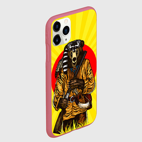 Чехол iPhone 11 Pro матовый Медведь охотник / 3D-Малиновый – фото 2