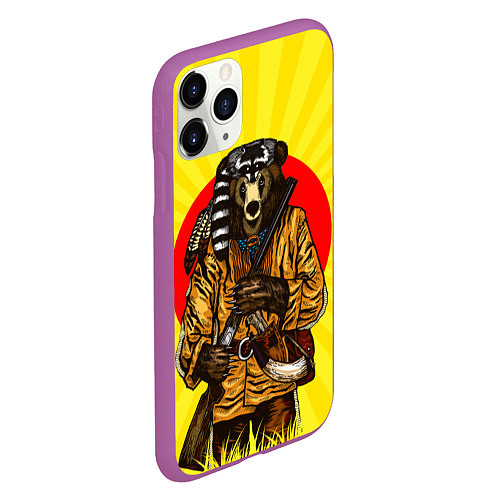 Чехол iPhone 11 Pro матовый Медведь охотник / 3D-Фиолетовый – фото 2