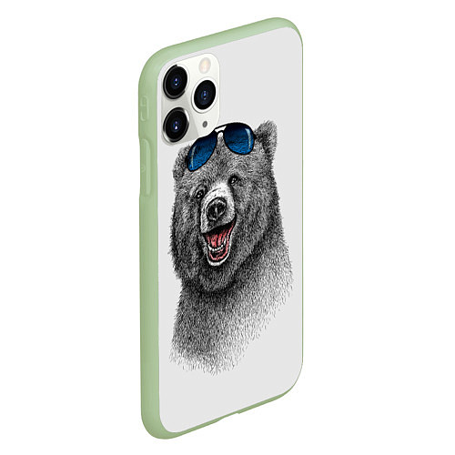 Чехол iPhone 11 Pro матовый Счастливый медведь / 3D-Салатовый – фото 2