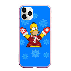 Чехол iPhone 11 Pro матовый Новогодний Гомер, цвет: 3D-розовый