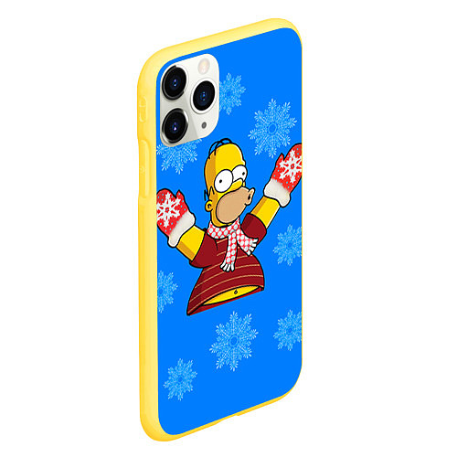 Чехол iPhone 11 Pro матовый Новогодний Гомер / 3D-Желтый – фото 2