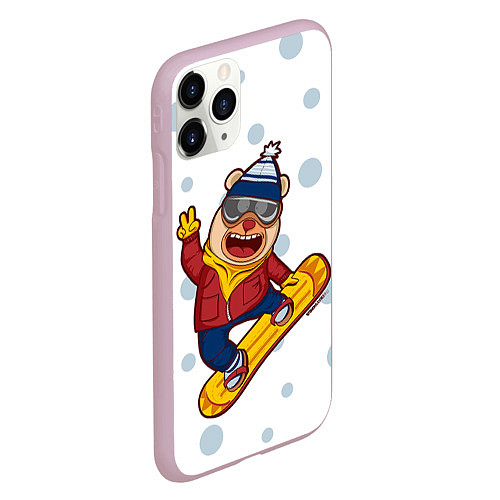 Чехол iPhone 11 Pro матовый Мишка сноубордист / 3D-Розовый – фото 2