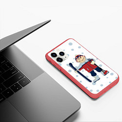 Чехол iPhone 11 Pro матовый Лыжник, цвет: 3D-красный — фото 2
