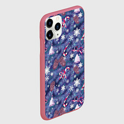 Чехол iPhone 11 Pro матовый Ёлки шишки колокольчики, цвет: 3D-малиновый — фото 2