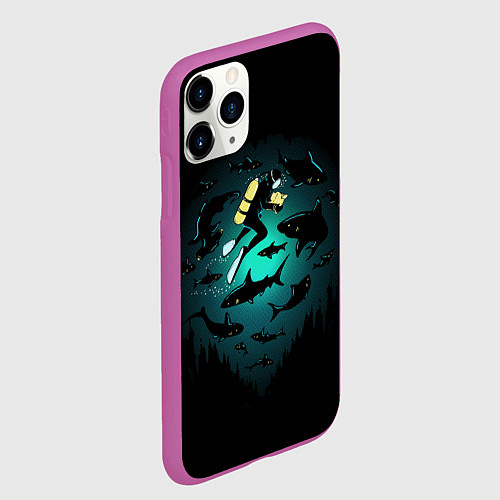 Чехол iPhone 11 Pro матовый Подводный мир / 3D-Фиолетовый – фото 2
