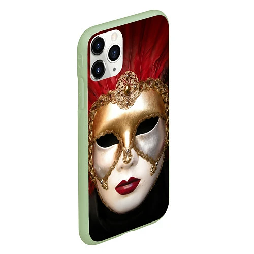 Чехол iPhone 11 Pro матовый Венецианская маска / 3D-Салатовый – фото 2