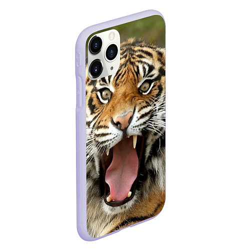 Чехол iPhone 11 Pro матовый Удивленный тигр / 3D-Светло-сиреневый – фото 2