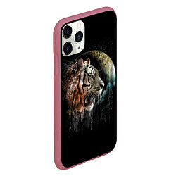 Чехол iPhone 11 Pro матовый Космический тигр, цвет: 3D-малиновый — фото 2