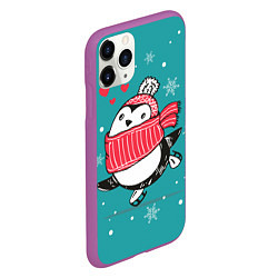 Чехол iPhone 11 Pro матовый Пингвинчик на коньках, цвет: 3D-фиолетовый — фото 2
