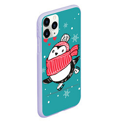 Чехол iPhone 11 Pro матовый Пингвинчик на коньках, цвет: 3D-светло-сиреневый — фото 2