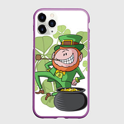 Чехол iPhone 11 Pro матовый Ирландский Лепрекон с горшочком золота, цвет: 3D-фиолетовый