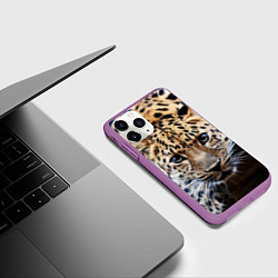Чехол iPhone 11 Pro матовый Дикая кошка, цвет: 3D-фиолетовый — фото 2