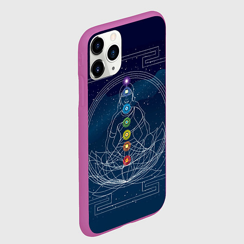 Чехол iPhone 11 Pro матовый Йога мандала - энергетические зоны / 3D-Фиолетовый – фото 2