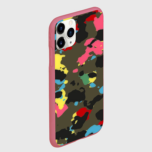 Чехол iPhone 11 Pro матовый Цветной камуфляж / 3D-Малиновый – фото 2
