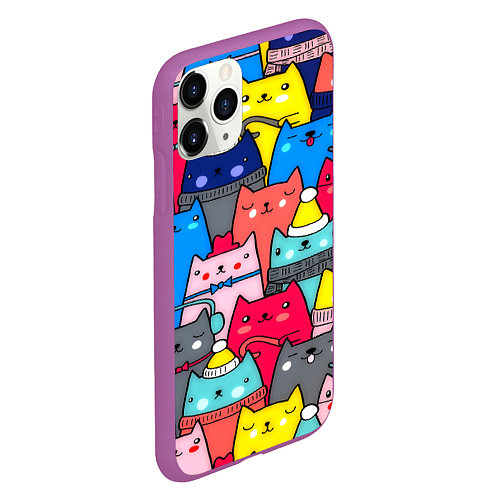 Чехол iPhone 11 Pro матовый Отряд котиков / 3D-Фиолетовый – фото 2