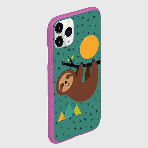 Чехол iPhone 11 Pro матовый Довольный ленивец / 3D-Фиолетовый – фото 2