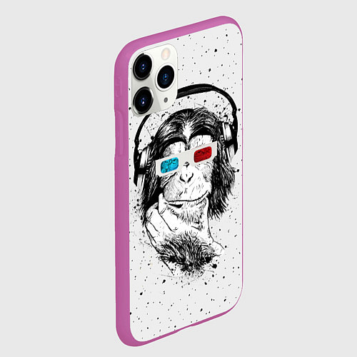 Чехол iPhone 11 Pro матовый Обезьяна в наушниках / 3D-Фиолетовый – фото 2