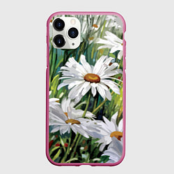 Чехол iPhone 11 Pro матовый Ромашки, цвет: 3D-малиновый