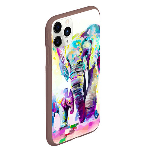 Чехол iPhone 11 Pro матовый Акварельные слоны / 3D-Коричневый – фото 2