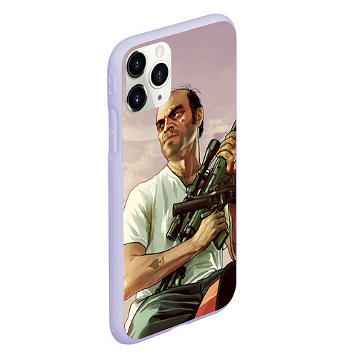Чехол iPhone 11 Pro матовый GTA 5: Trevor with a gun / 3D-Светло-сиреневый – фото 2